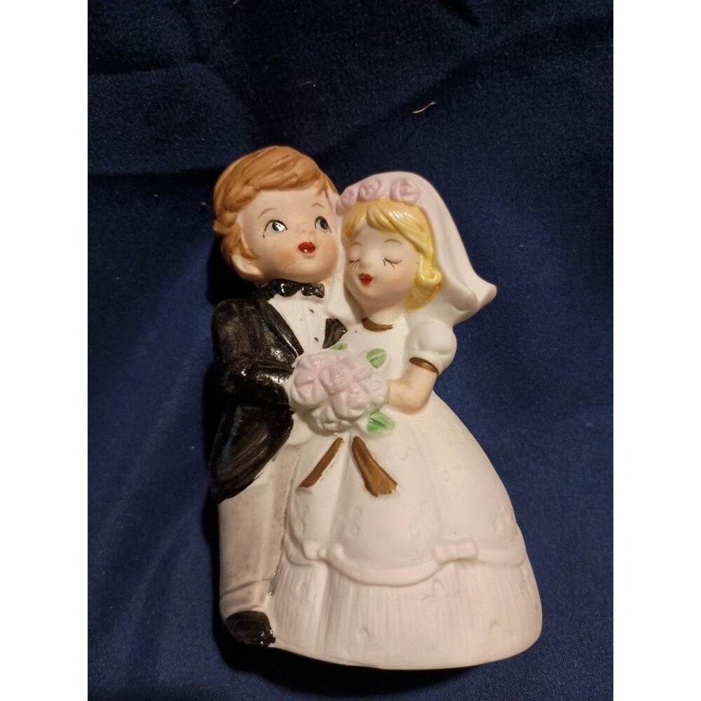 Vintage Wedding Cake Topper Couple Figurine Bell JSNY Ceramic Hand Painted